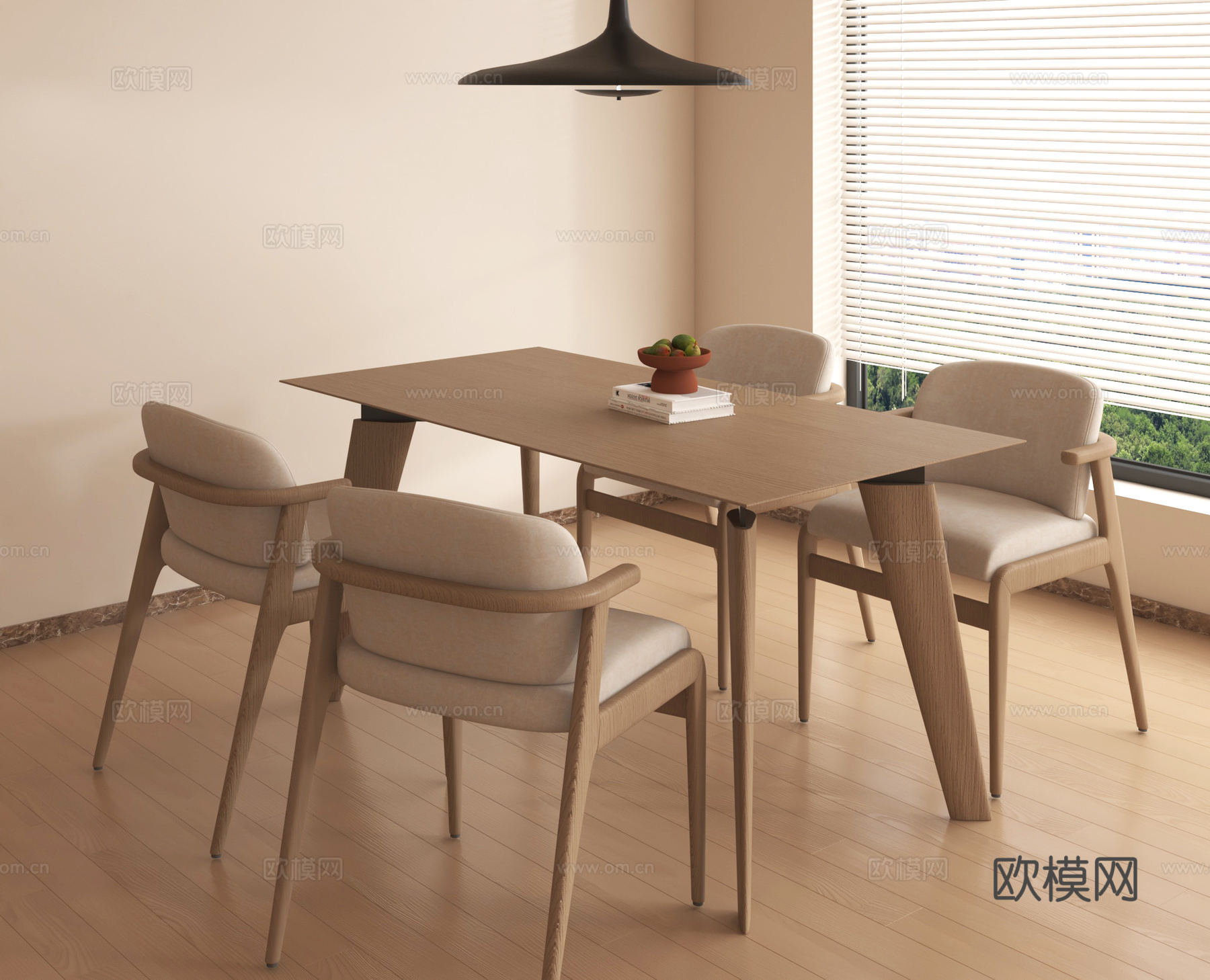 现代北欧餐桌椅 实木餐桌椅su模型