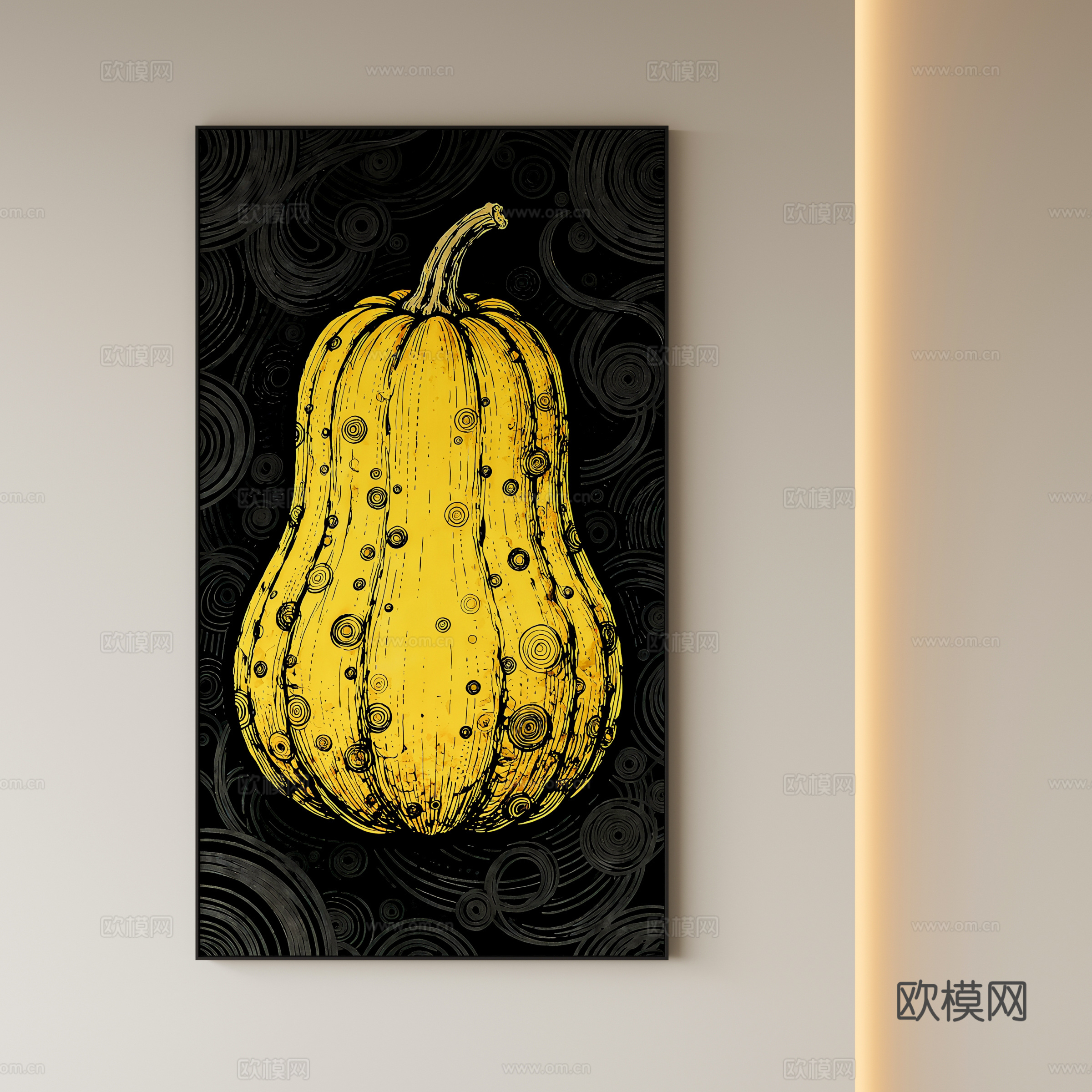 现代抽象植物挂画su模型下载（渲染图1）