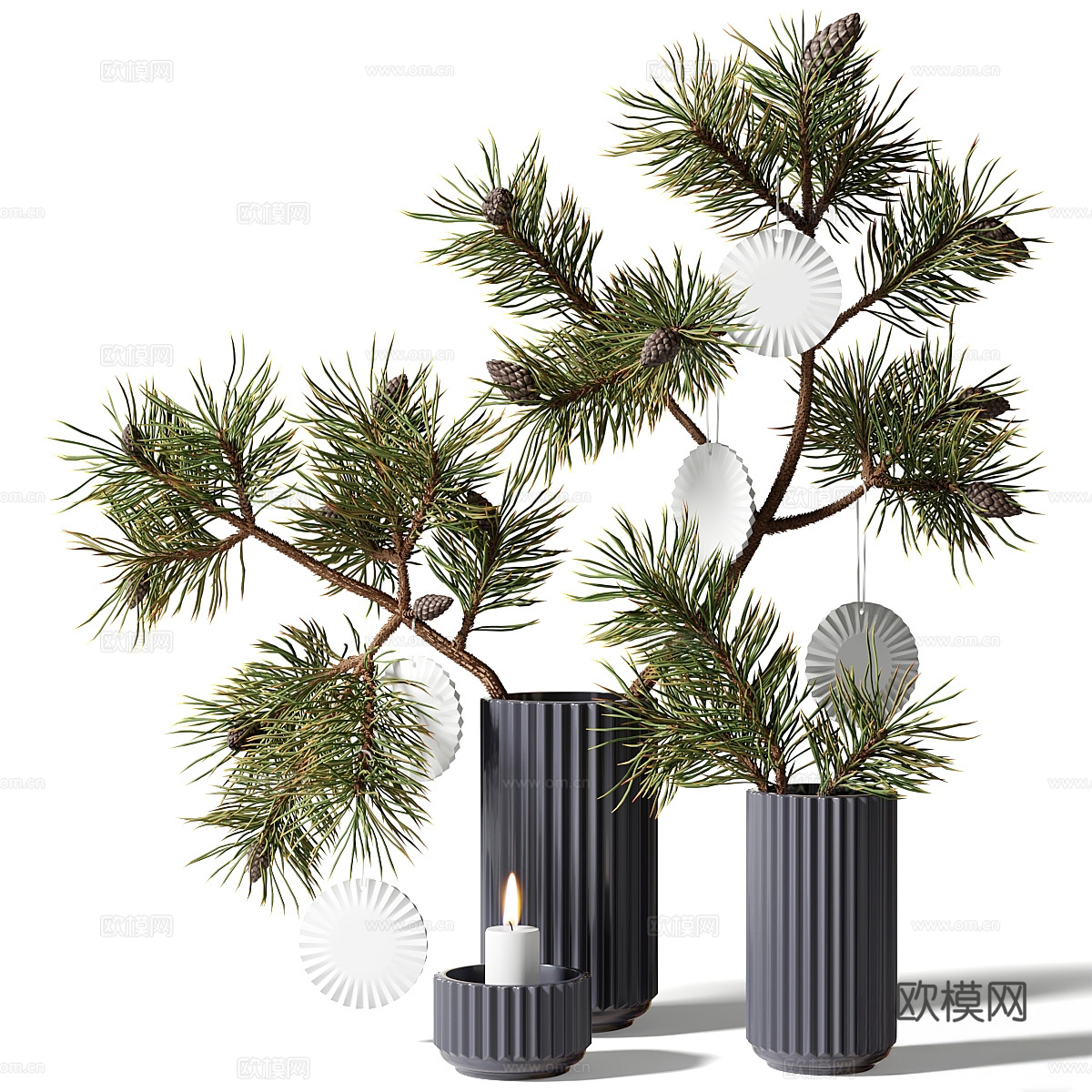 两束灰色松枝新年花束3d模型下载