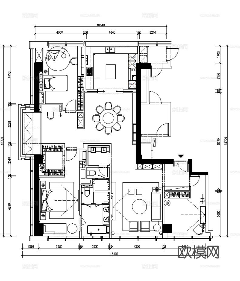 10套现代简约轻奢极简风格样板间大平层别墅CAD施工图附效果cad施工图