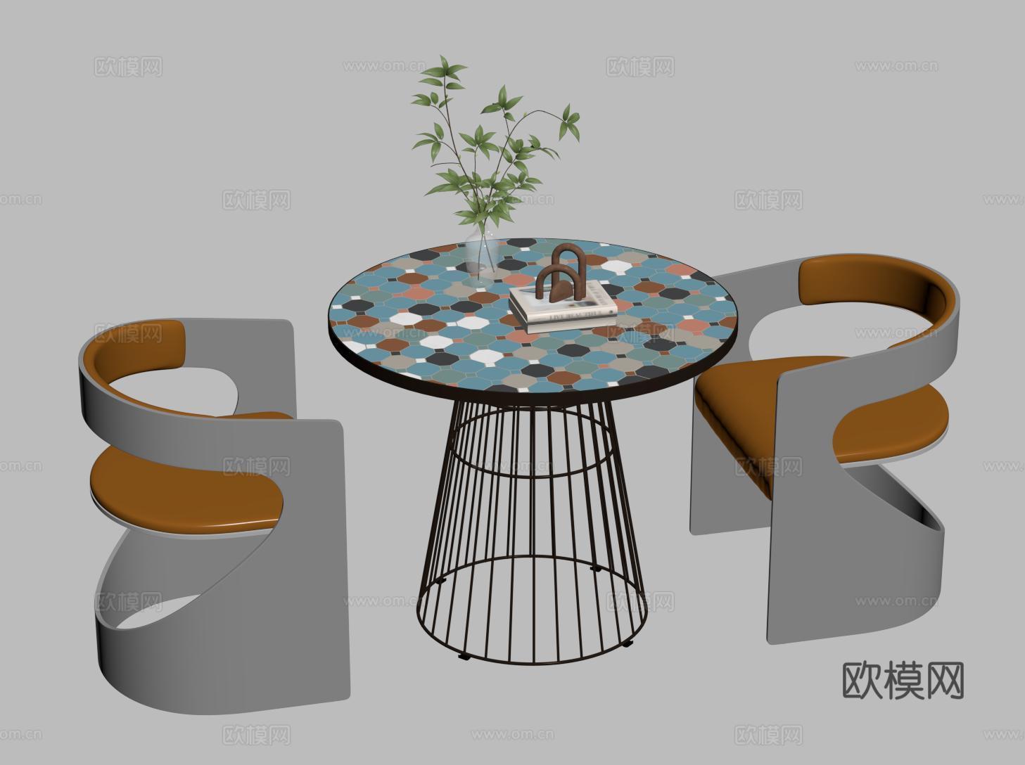 现代休闲桌椅 洽谈桌椅 咖啡厅小餐桌su模型