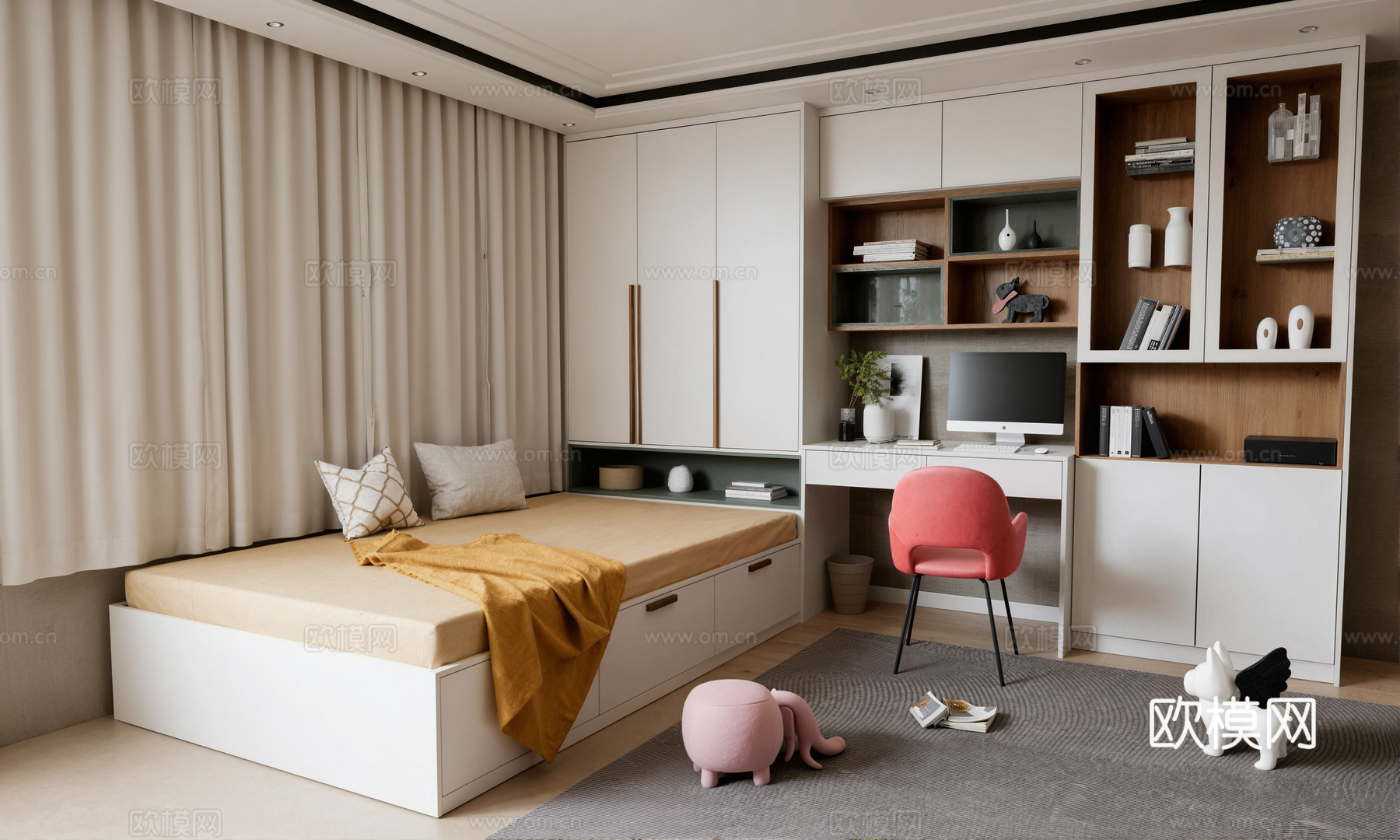 现代榻榻米卧室su模型