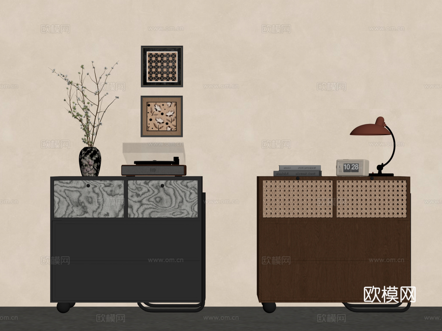 中古风边柜 斗柜su模型