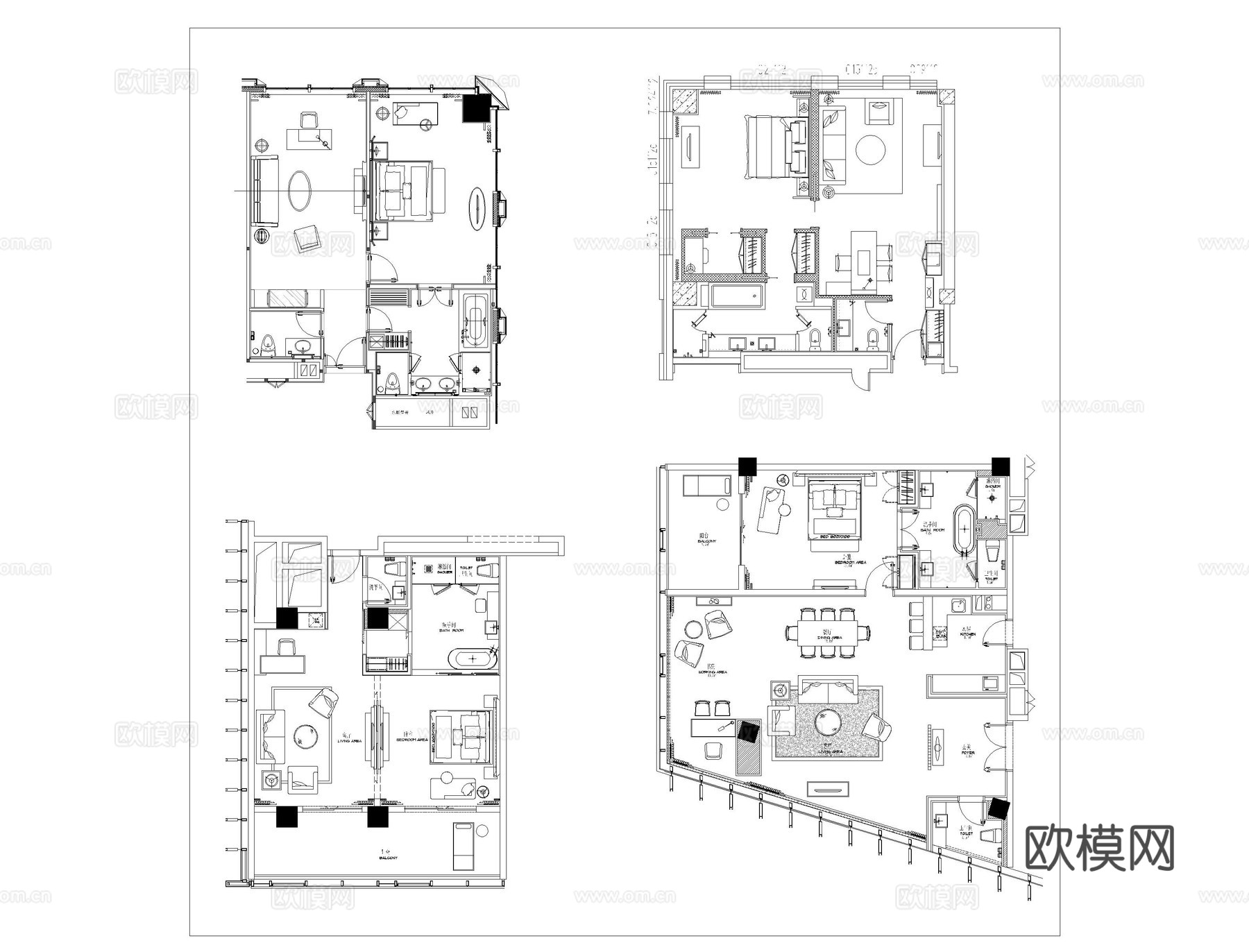 酒店套房CAD平面图库cad施工图