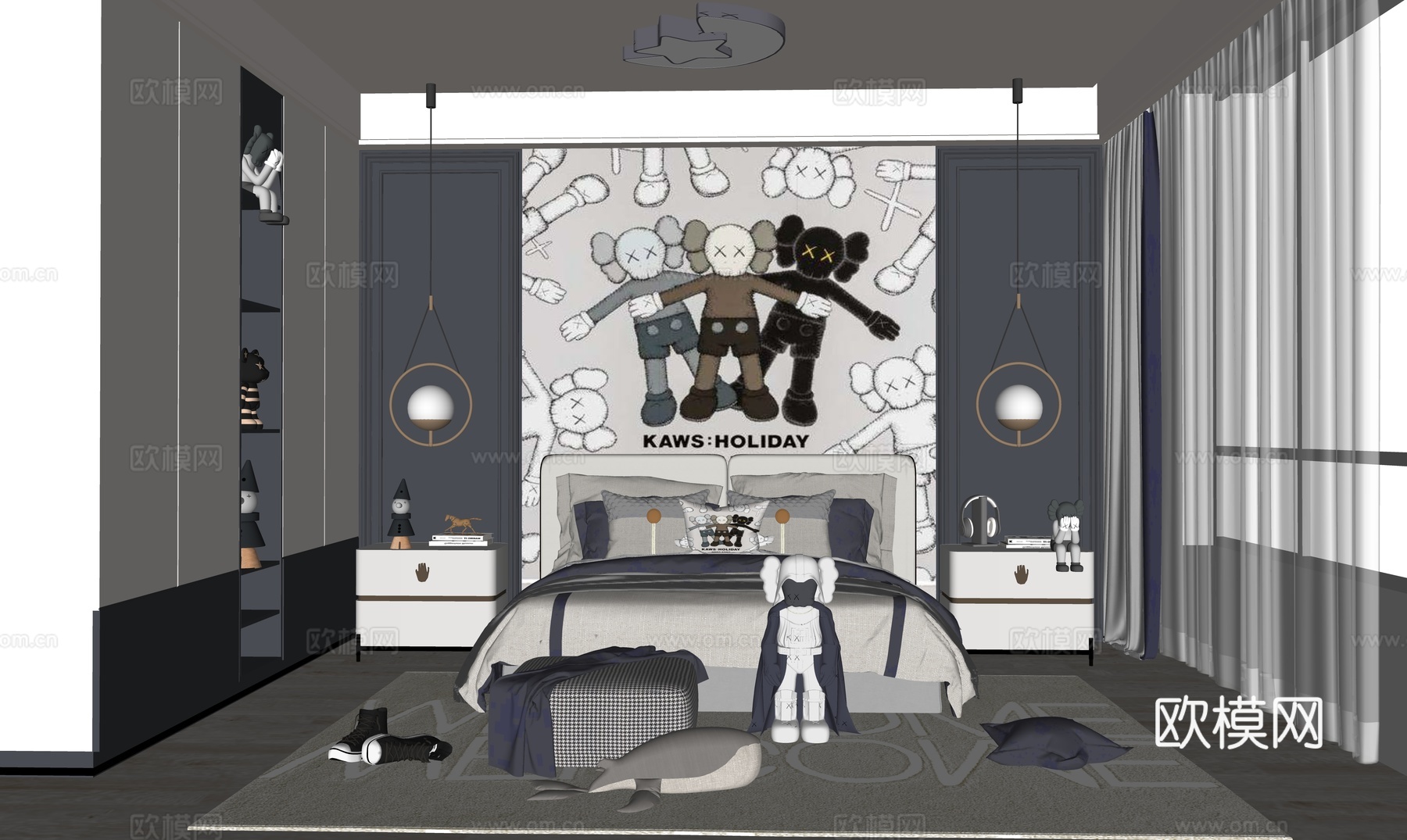现代卧室su模型