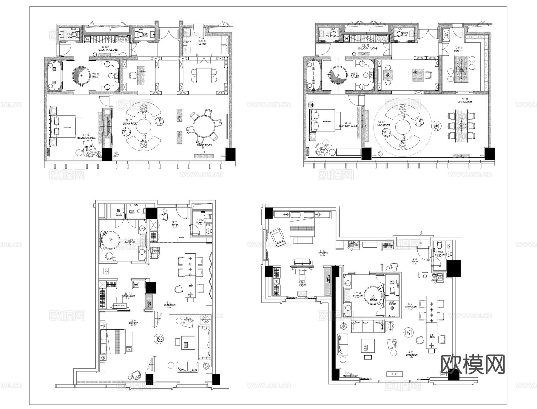 酒店套房CAD平面图库cad施工图
