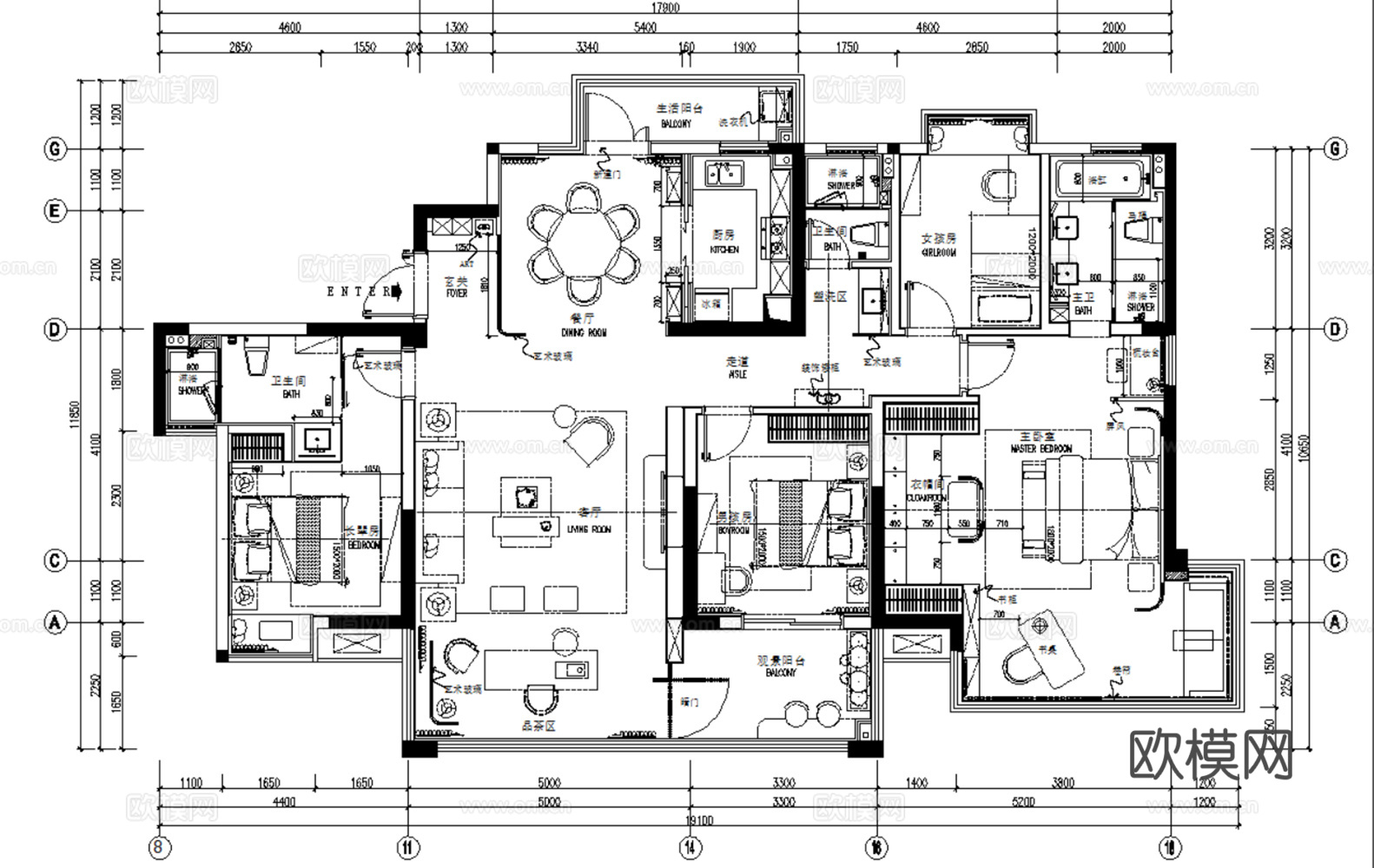 10套新中式风格样板间大平层别墅CAD施工图附效果图cad施工图