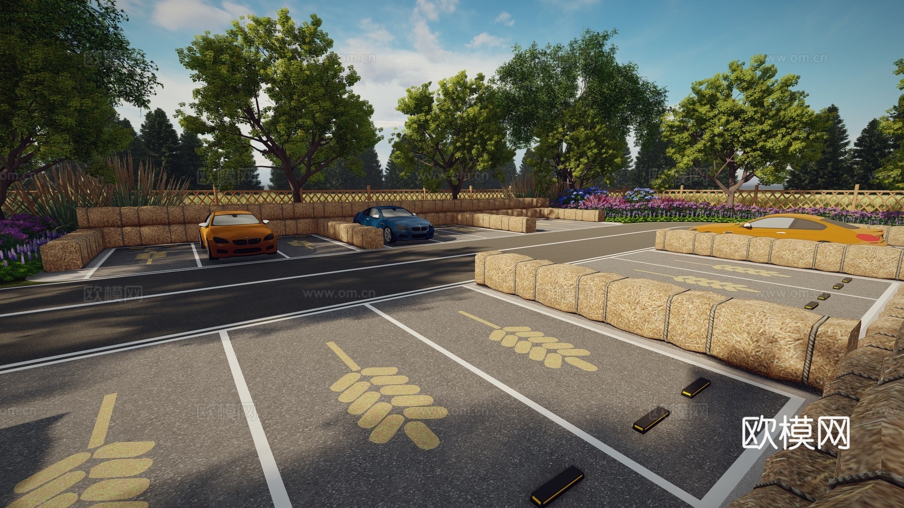 现代户外农耕田园生态停车场农田趣味创意彩色农家图标涂鸦个性田su模型