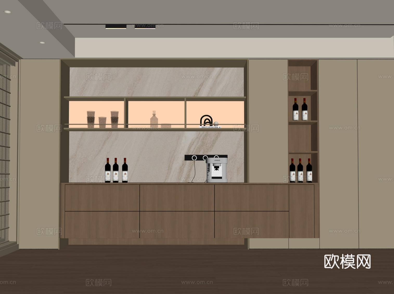 现代酒柜餐边柜su模型