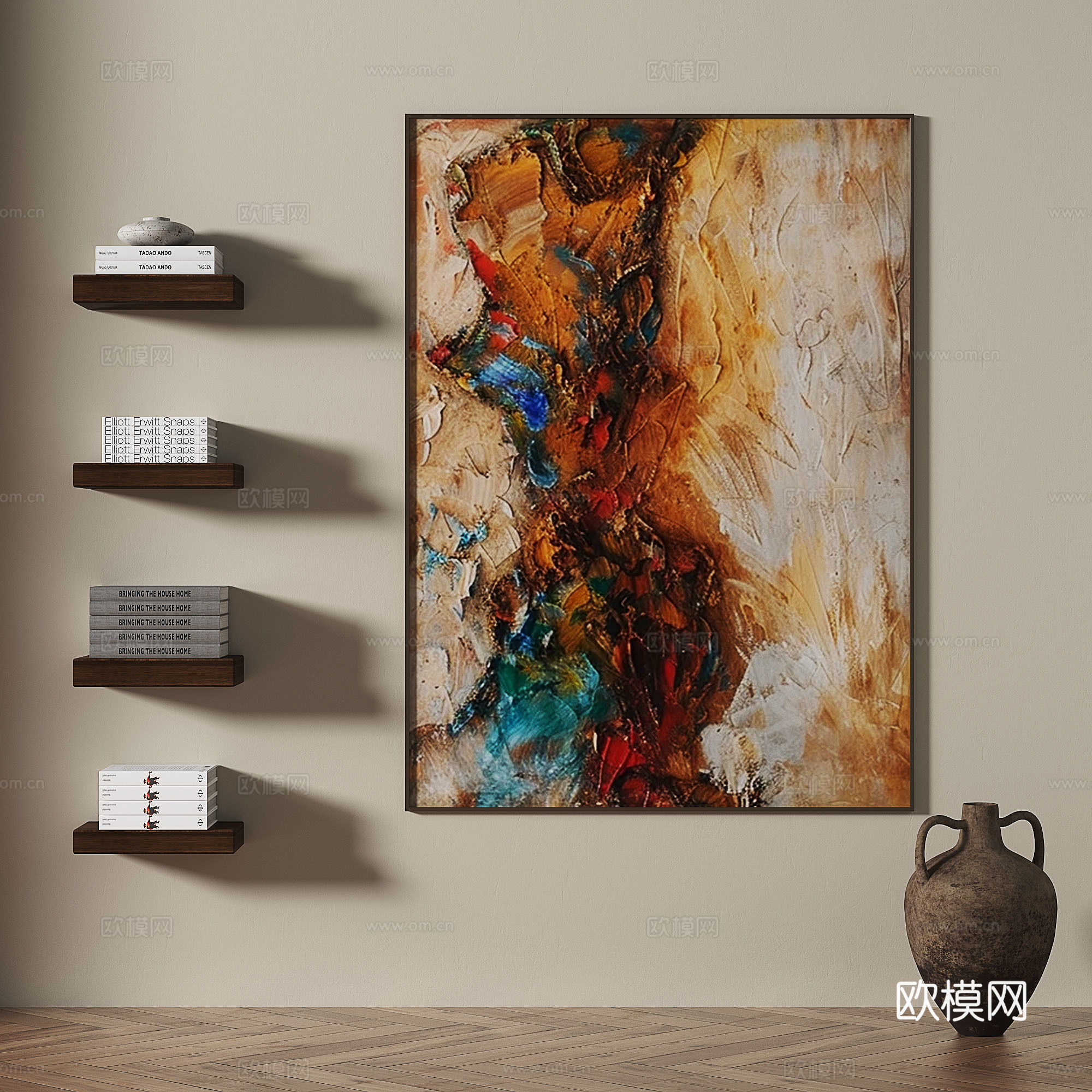 复古，中古，轻奢，侘寂，肌理，抽象，装饰画3d模型下载