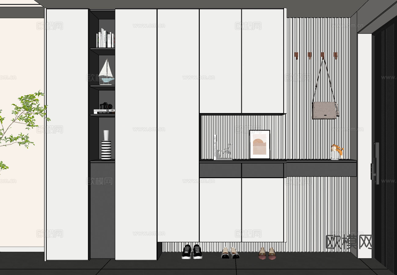 现代入户鞋柜 玄关鞋柜  装饰柜su模型