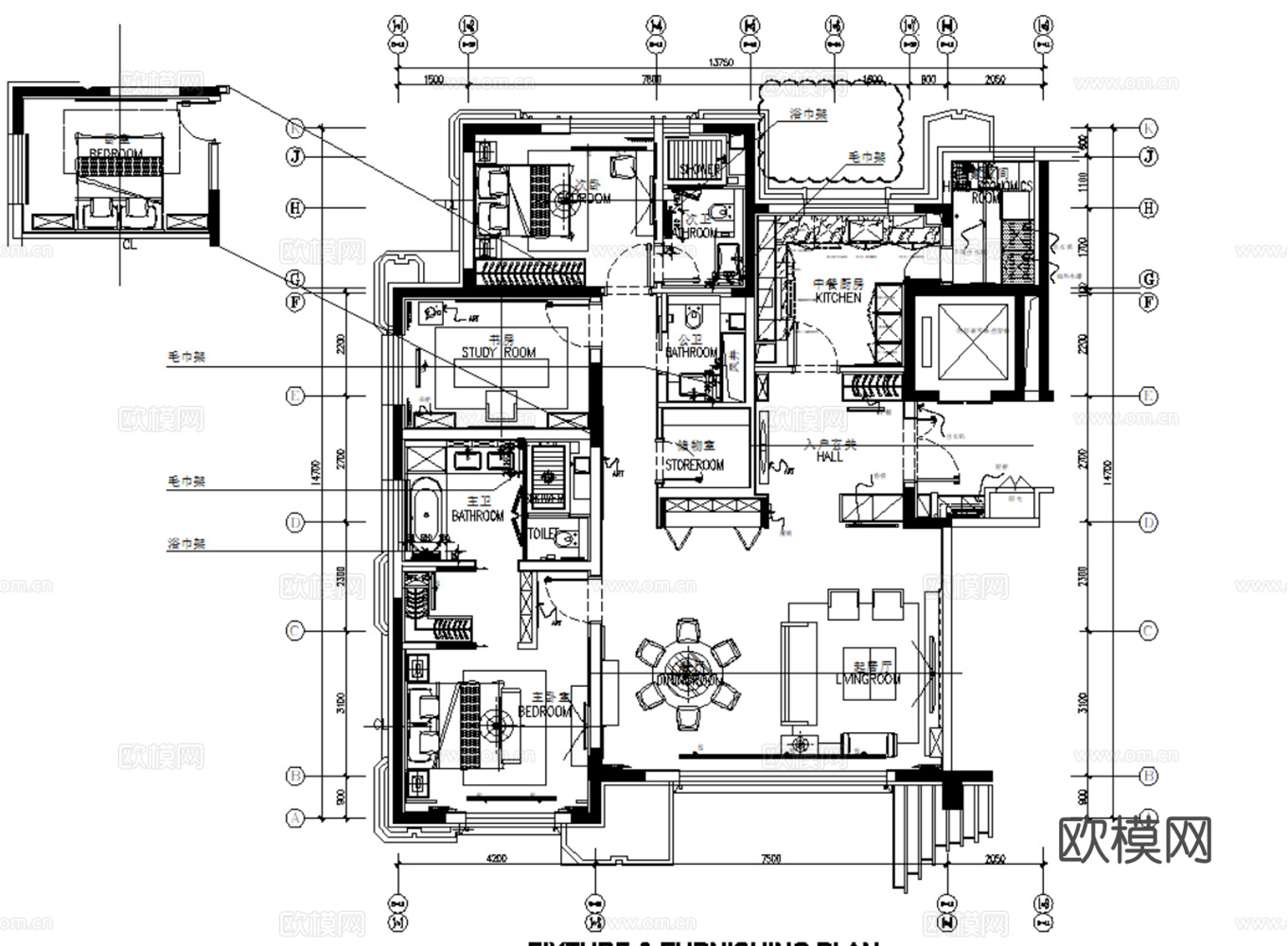 10套轻奢现代风格样板间大平层别墅CAD施工图附效果图cad施工图