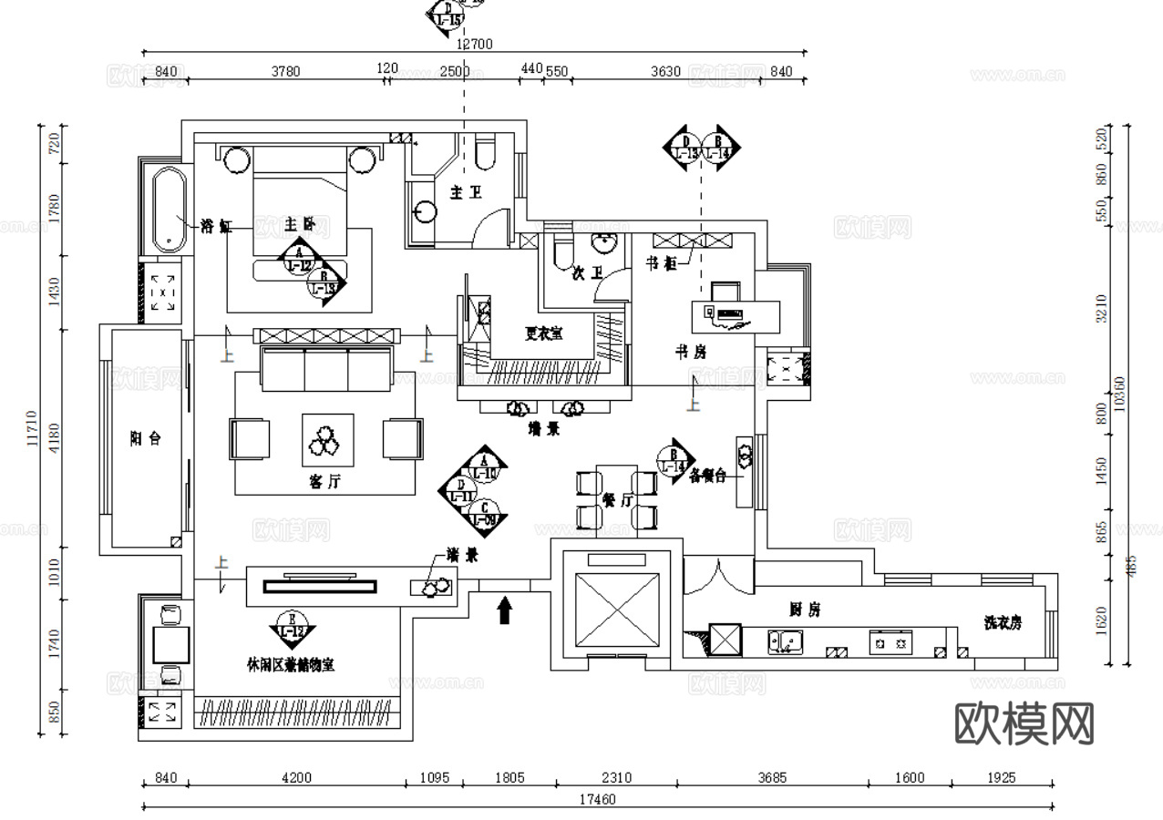 10北欧风格样板间大平层CAD施工图附效果图cad施工图