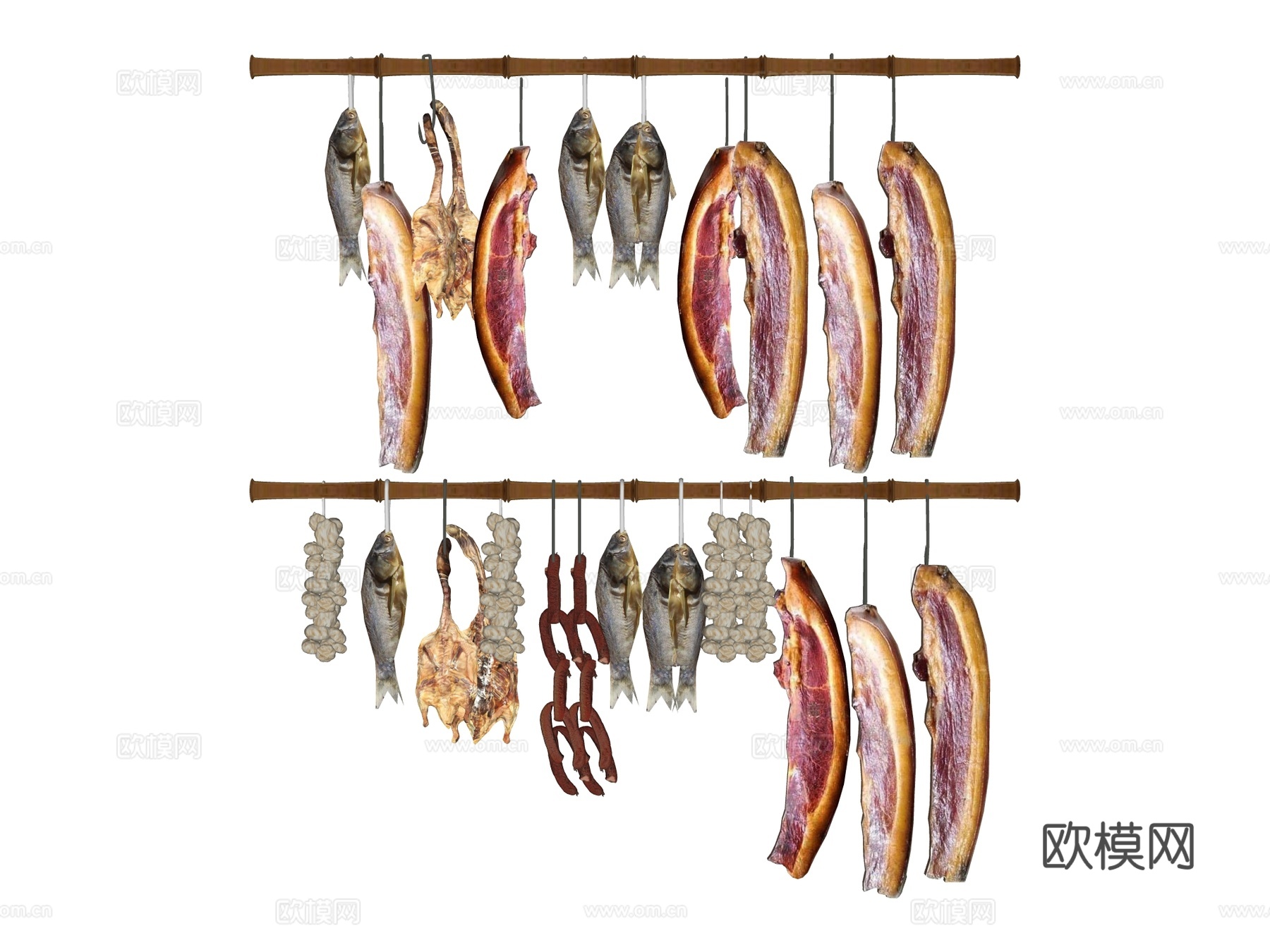 腊鱼腊肉装饰挂件su模型su模型下载（渲染图2）