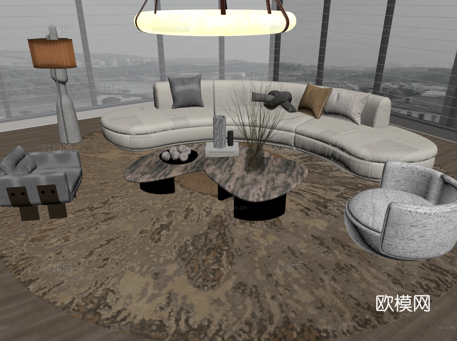 现代沙发茶几组合su模型