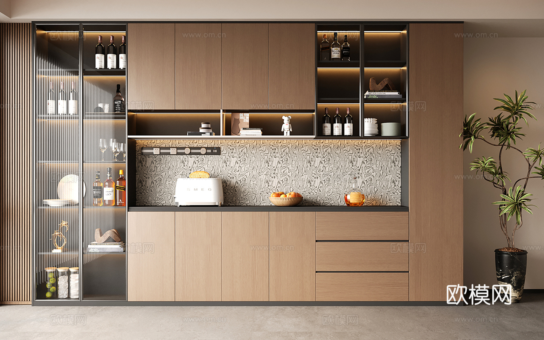 意式现代酒柜 定制满墙酒柜su模型