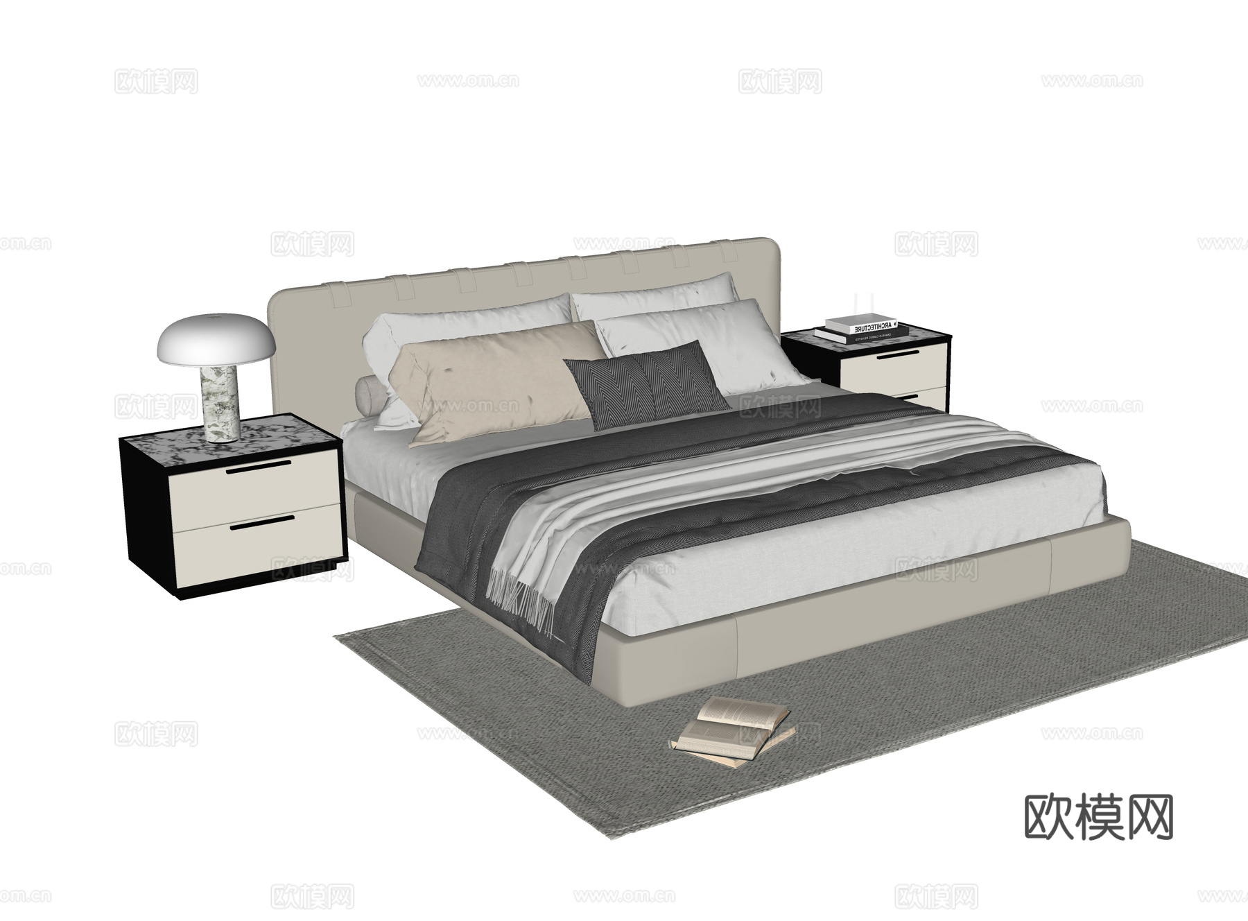 现代双人床 床头柜su模型