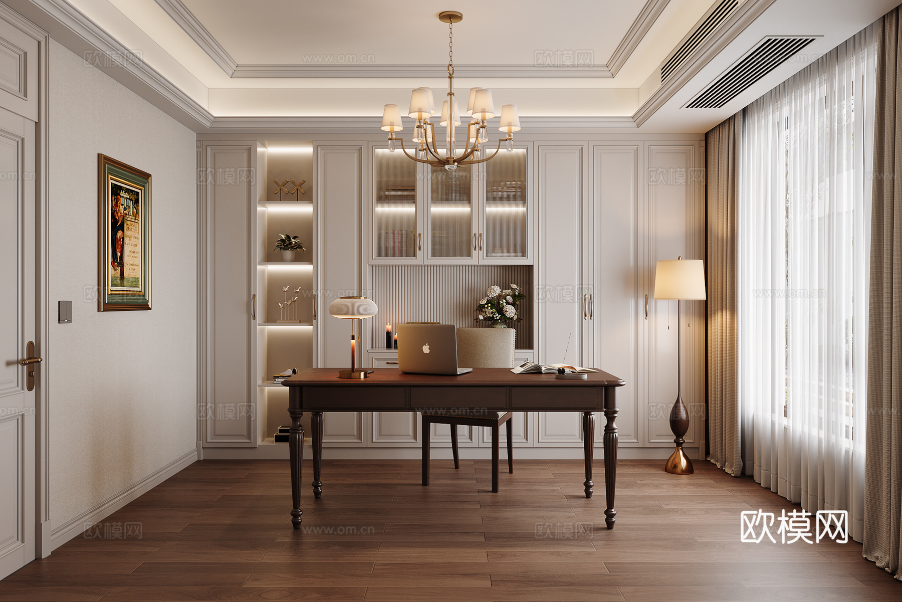 美式书房su模型