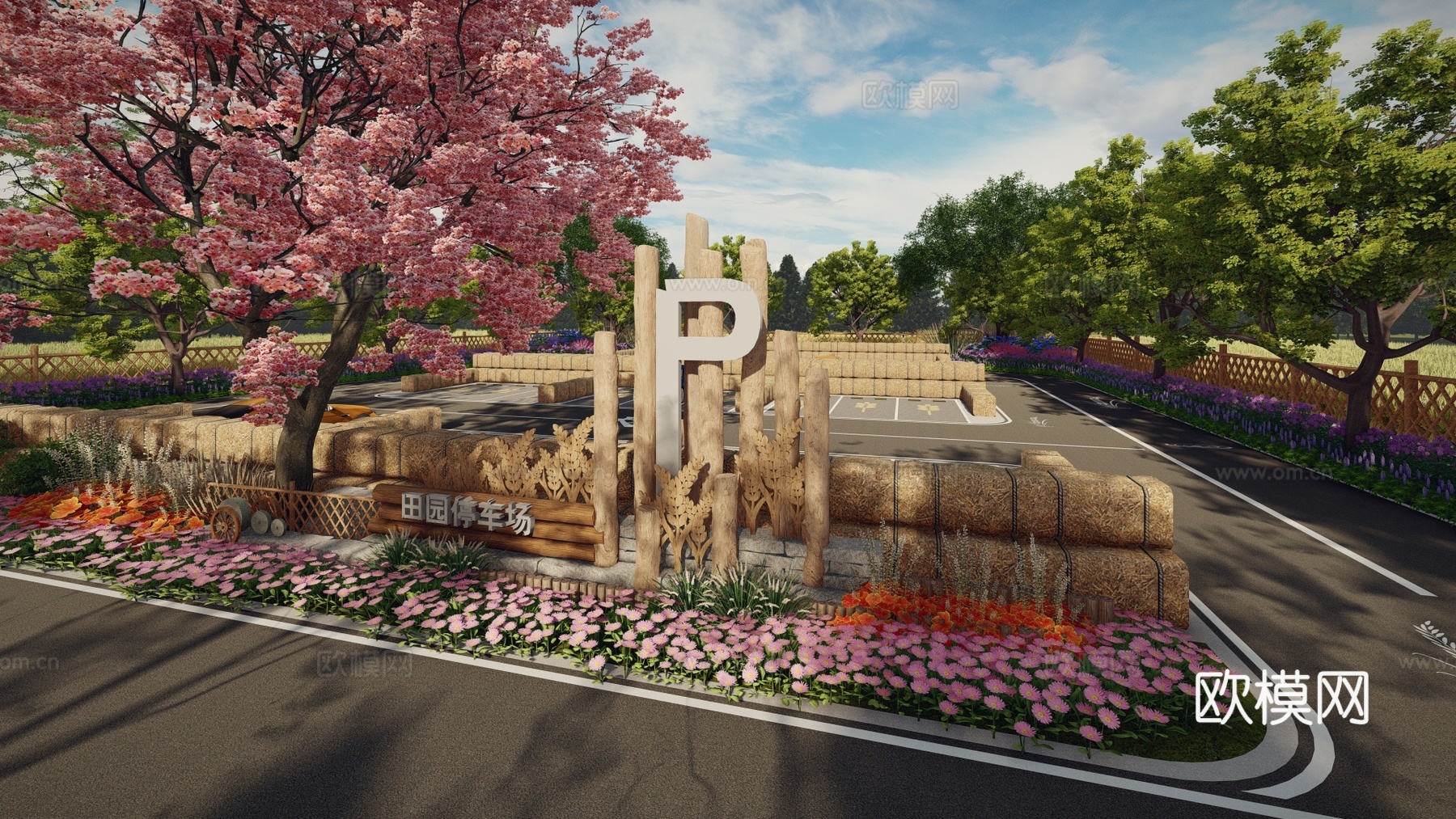 现代户外农耕田园生态停车场农田趣味创意彩色农家图标涂鸦个性田su模型