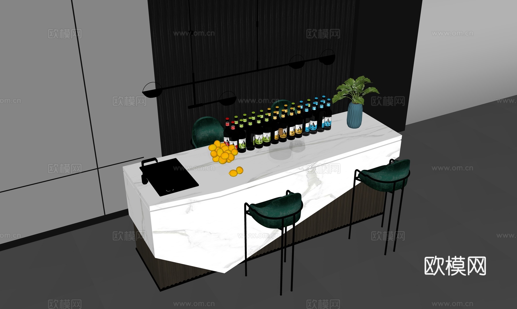 现代水吧区su模型