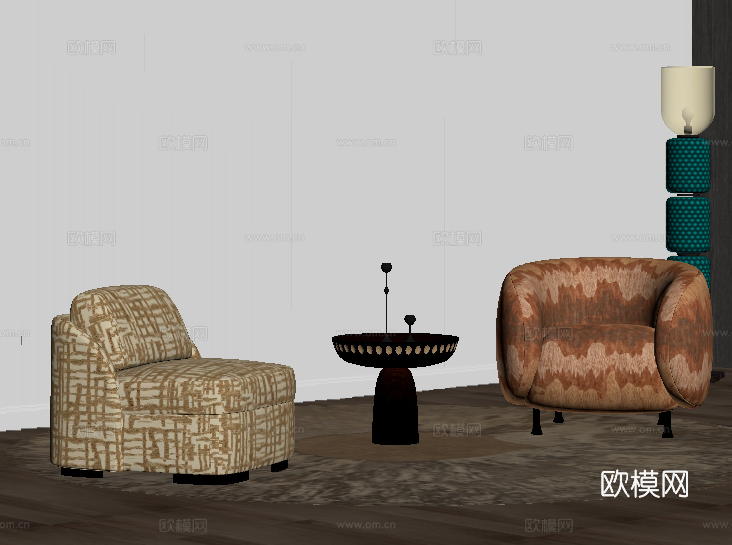 中古风休闲椅边几su模型