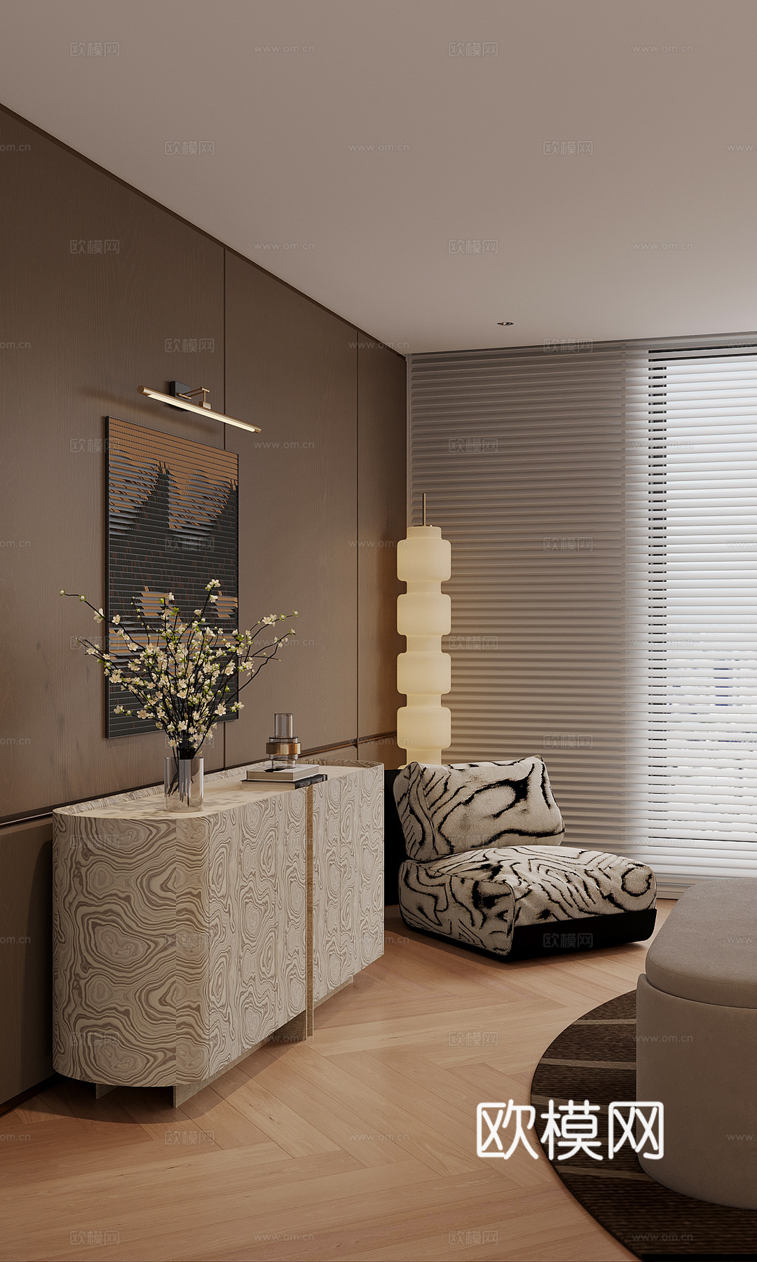 现代边柜 玄关柜 休闲椅 落地灯su模型su模型下载（渲染图1）