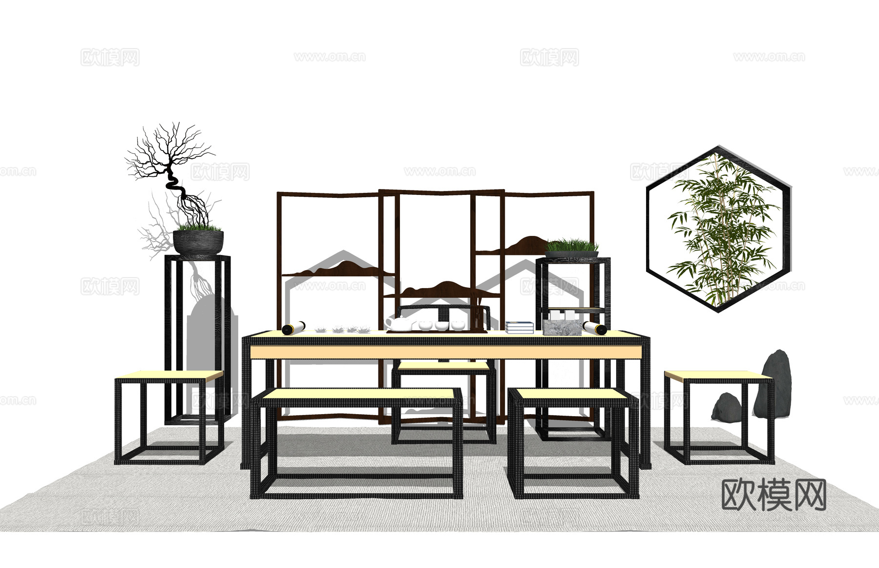 小品 茶几 茶台 茶桌 茶具 器具 茶桌椅su模型
