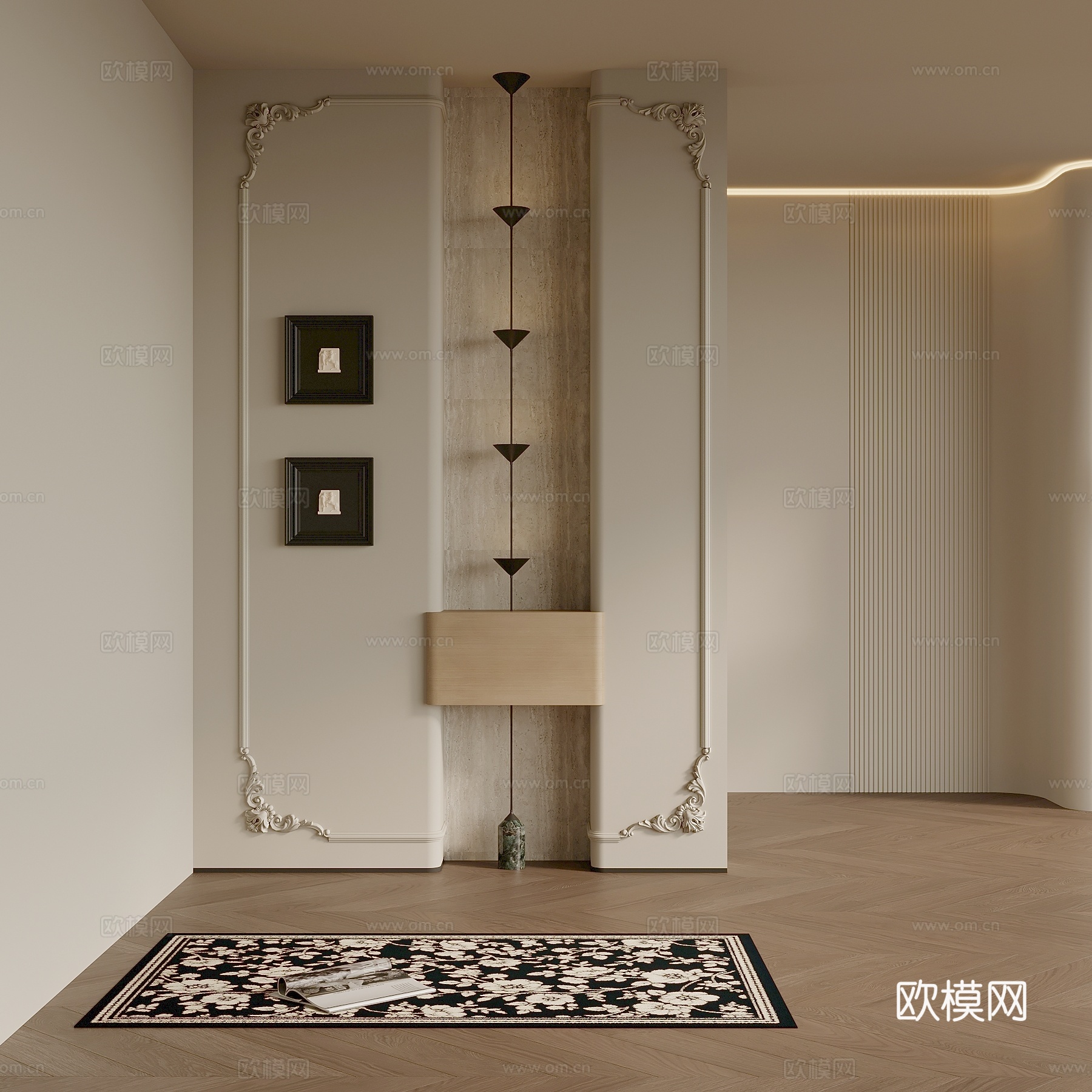 法式玄关 隔断 入户背景su模型