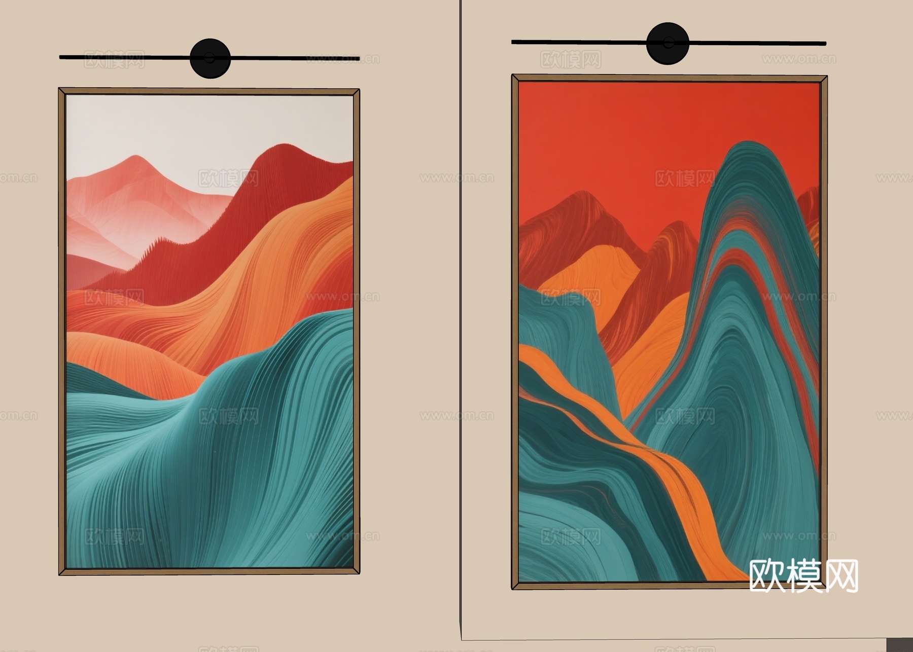 书房挂画 现代挂画 抽象画 玄关挂画 客厅挂画 极简艺术画su模型