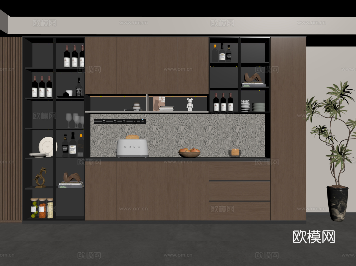 意式现代酒柜 定制满墙酒柜su模型