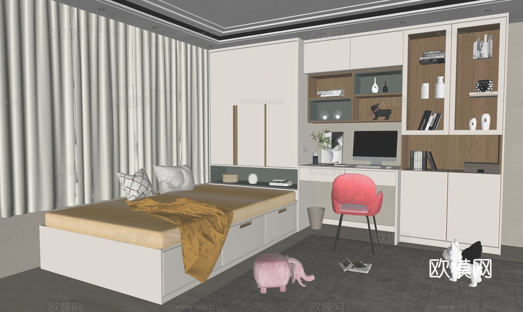 现代榻榻米卧室su模型