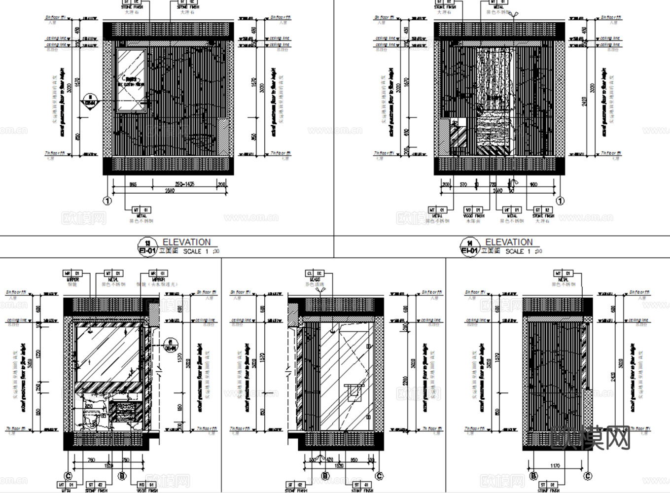 10套新中式风格样板间大平层别墅CAD施工图附效果图cad施工图