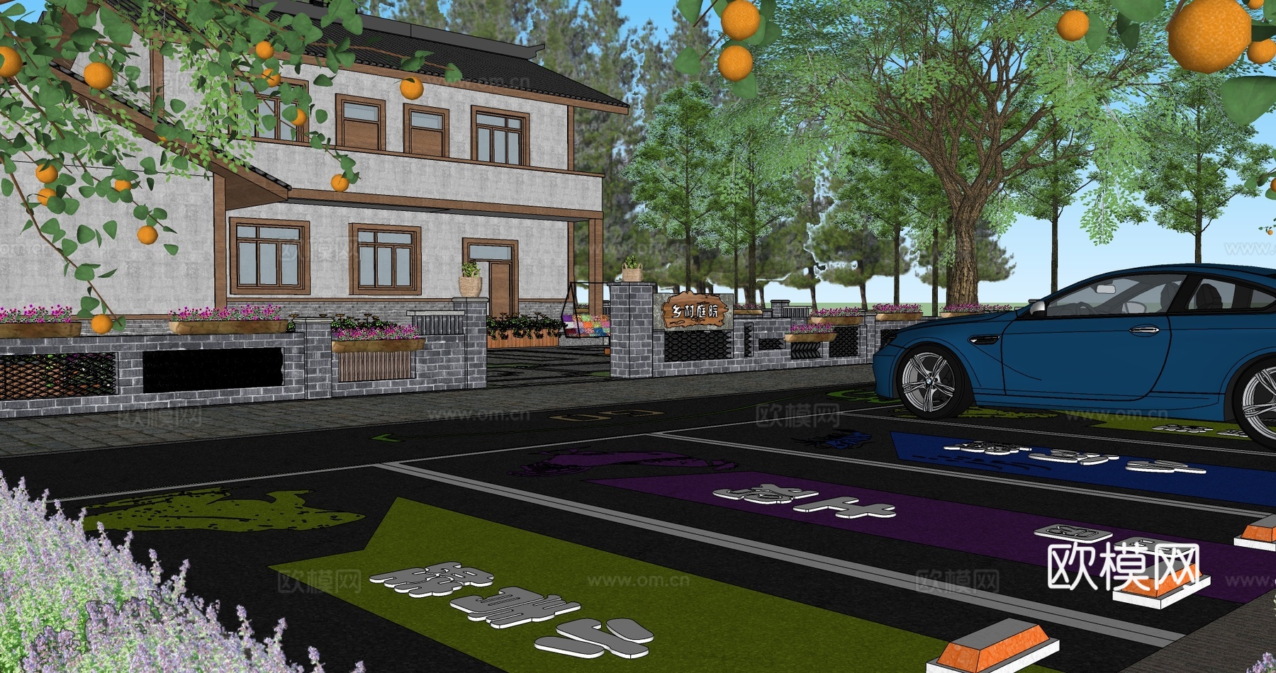 现代户外农耕田园生态停车场农田趣味创意彩色农家图标涂鸦个性田su模型