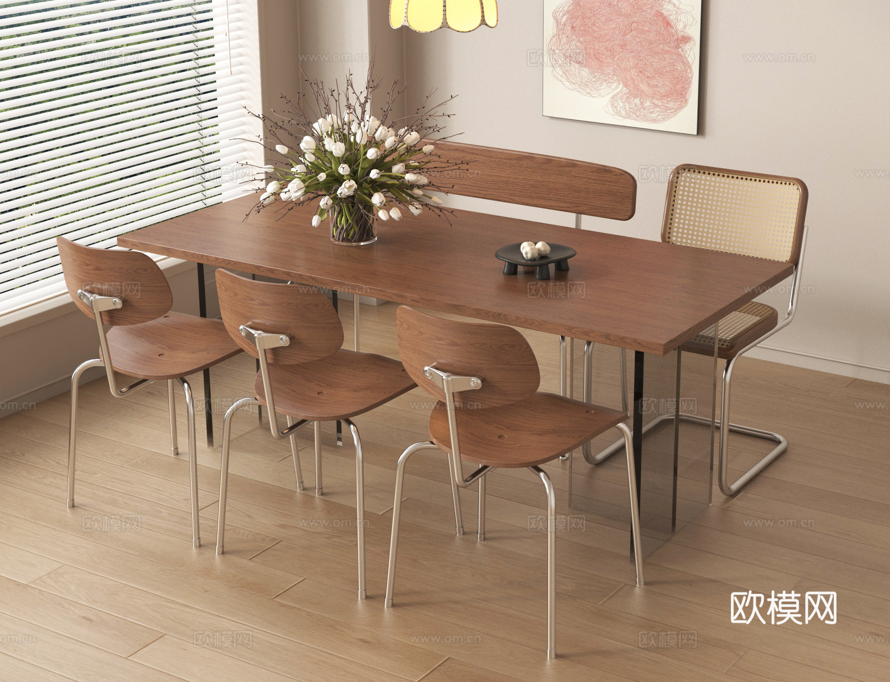 中古餐桌椅 中古风吊灯su模型