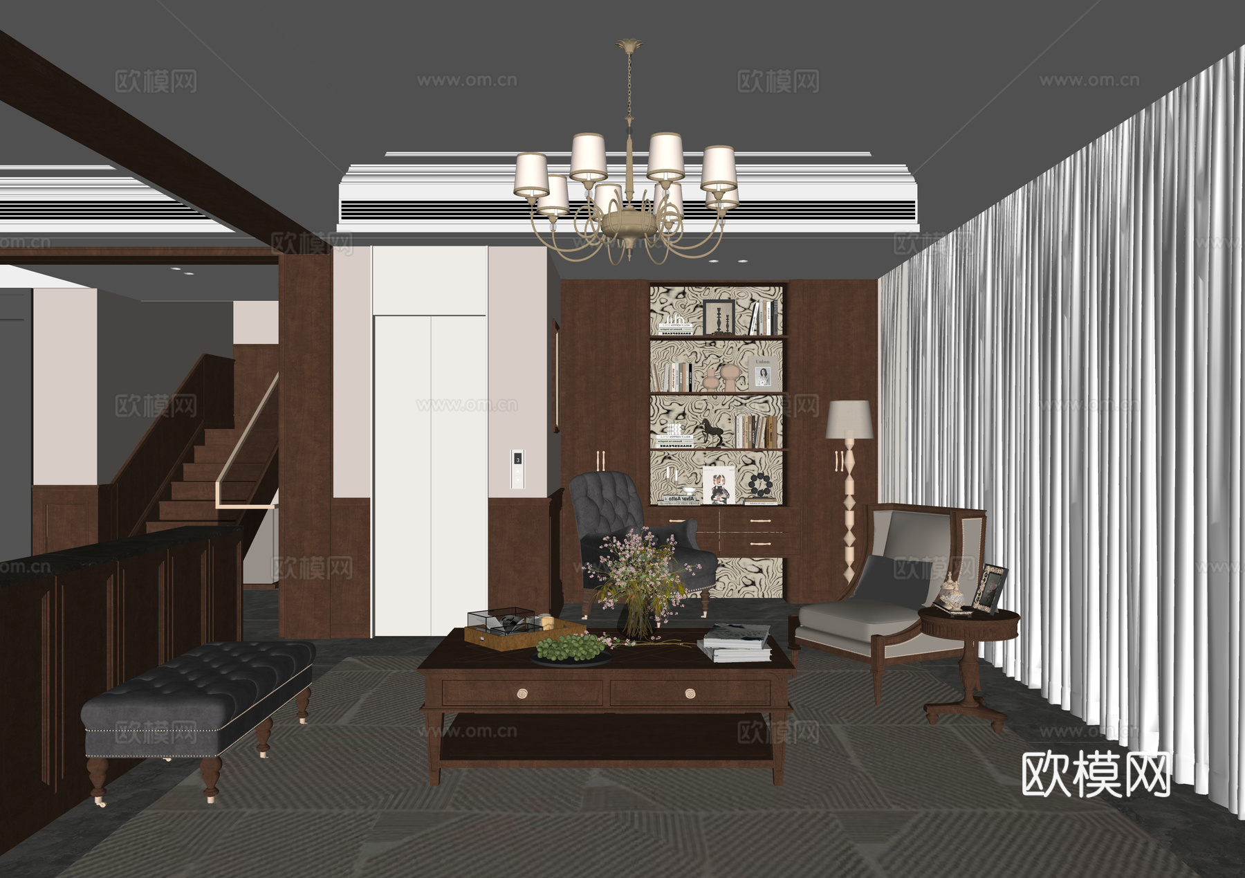 美式客厅su模型