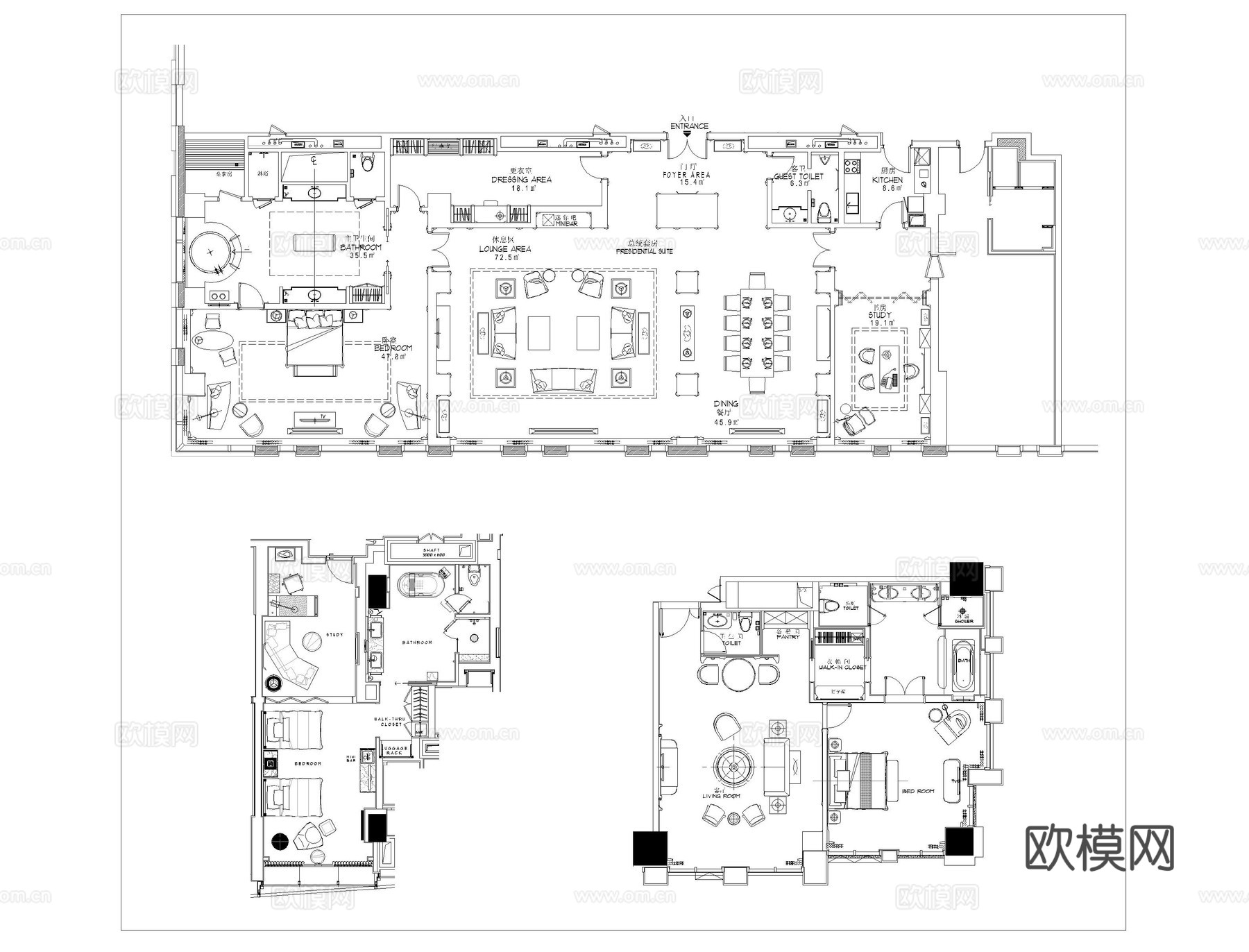 酒店套房CAD平面图库cad施工图