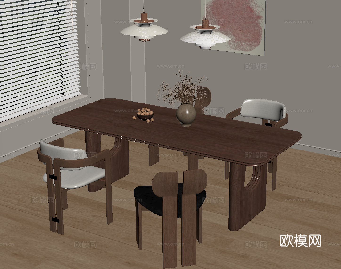 中古餐桌椅组合su模型