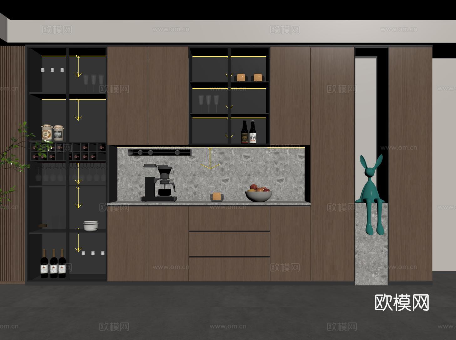 意式现代酒柜 定制满墙酒柜su模型