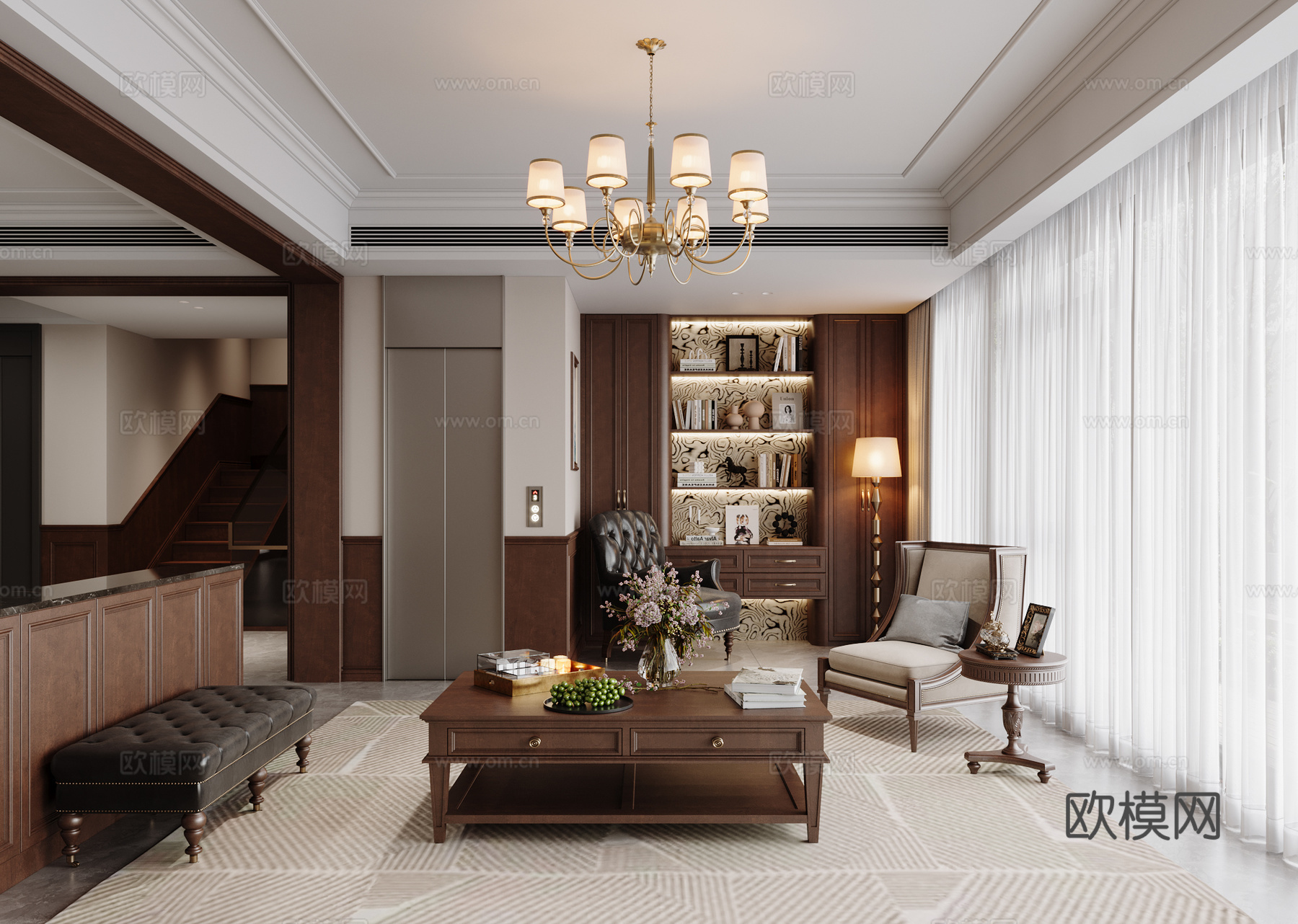 美式客厅su模型