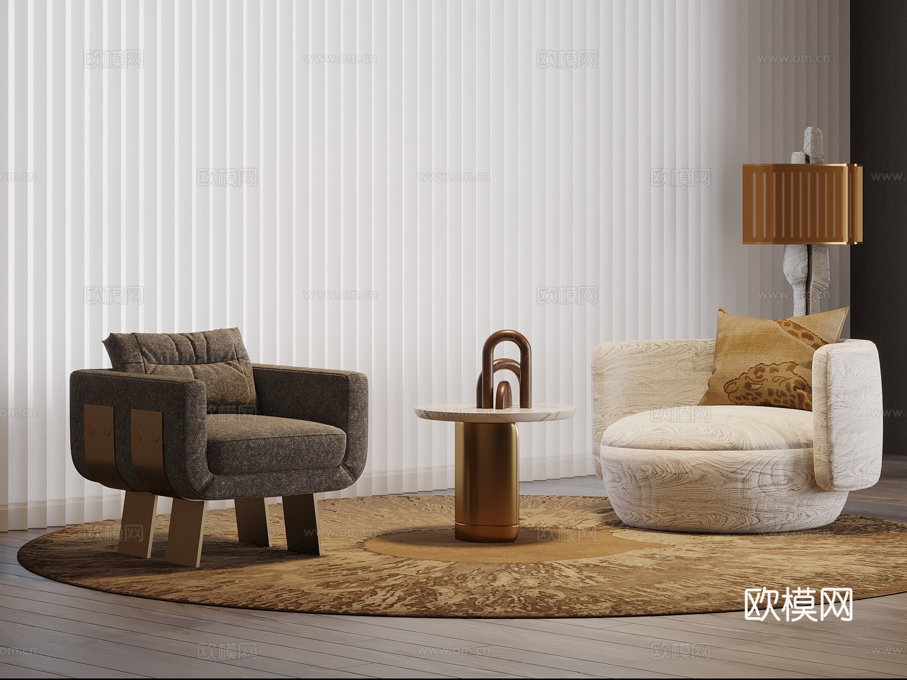 现代休闲椅 落地灯3d模型下载