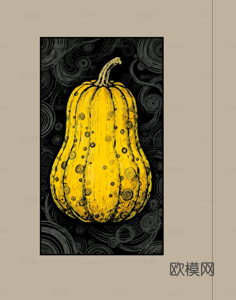 现代抽象植物挂画su模型下载（渲染图2）