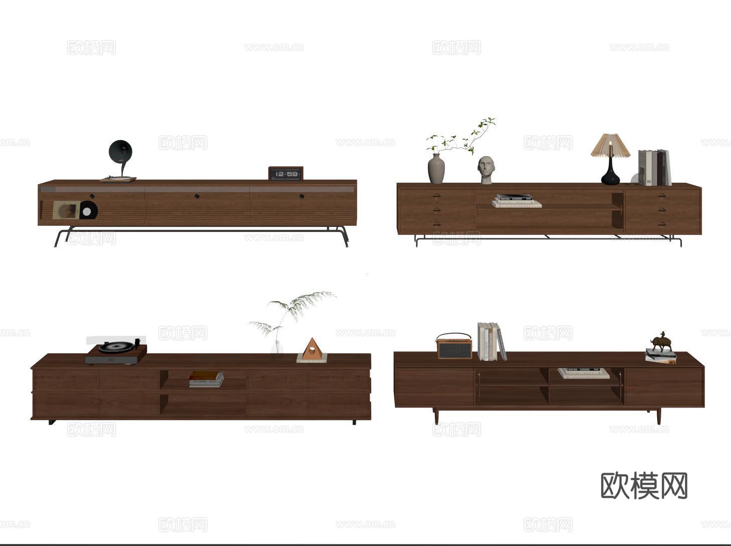 中古复古电视柜su模型