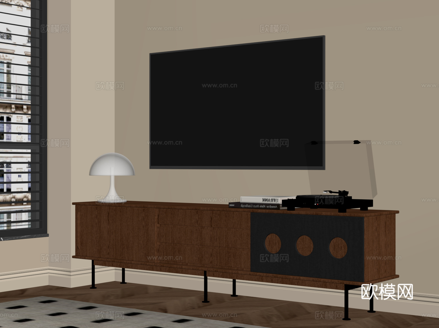 中古风电视柜su模型下载（渲染图2）