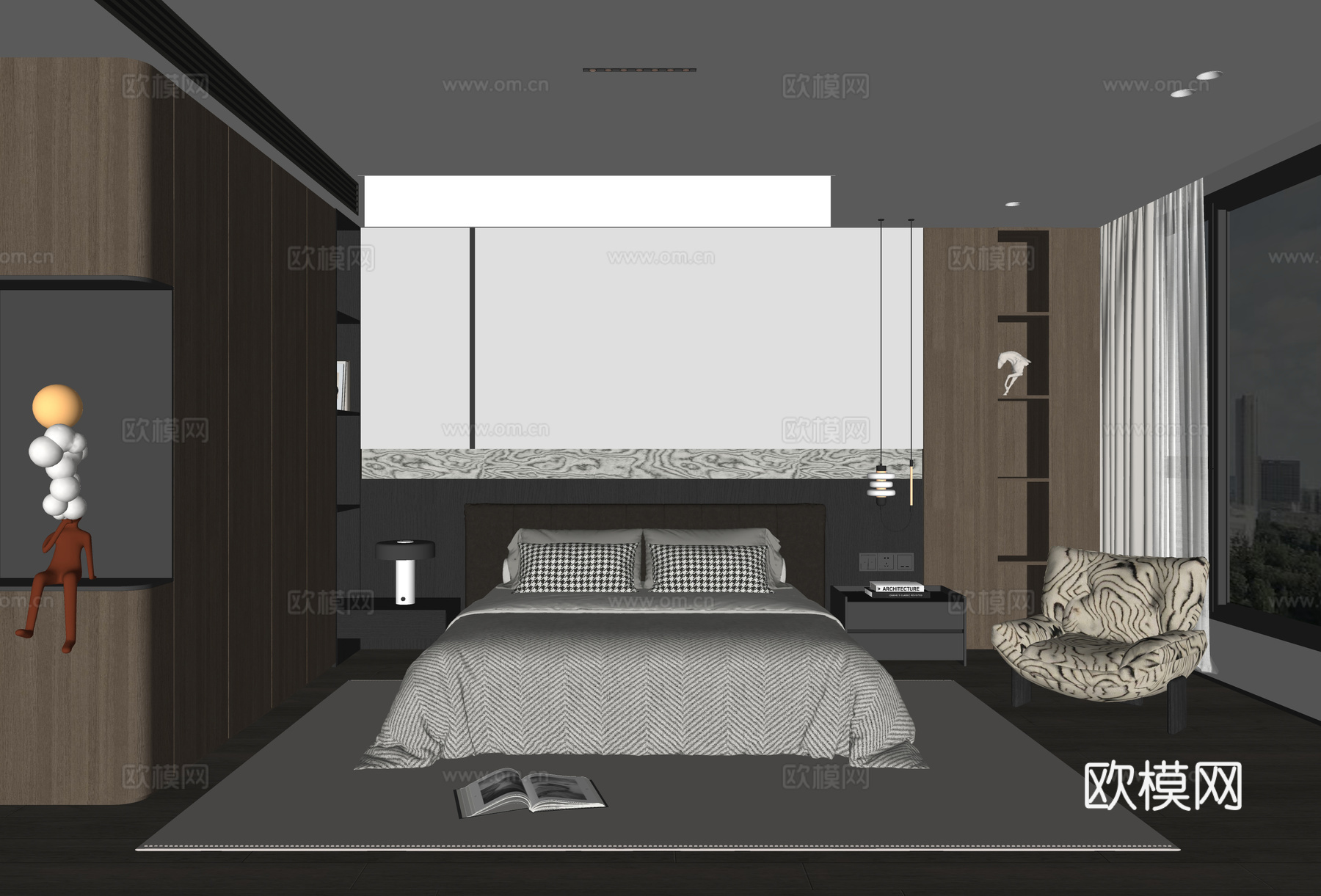 现代意式卧室su模型