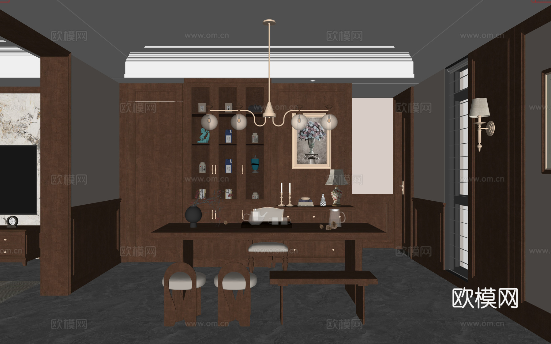 美式茶室su模型