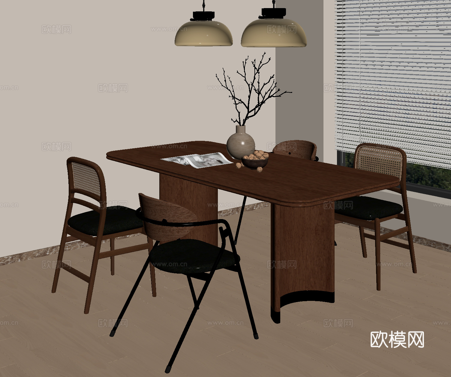 中古餐桌椅组合su模型