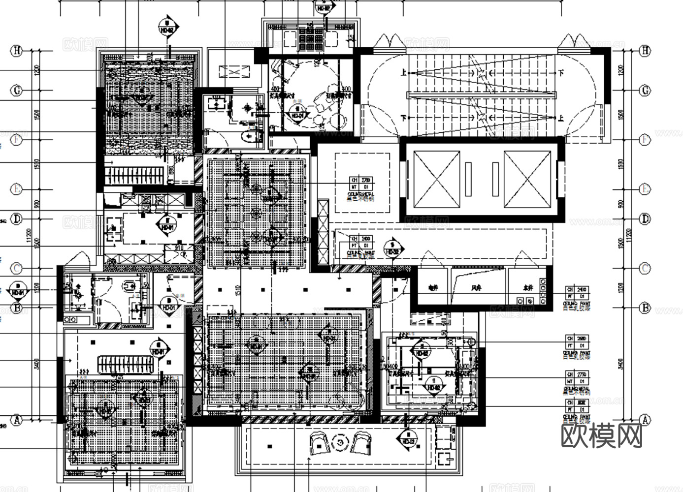10套新中式风格样板间大平层别墅CAD施工图附效果图cad施工图