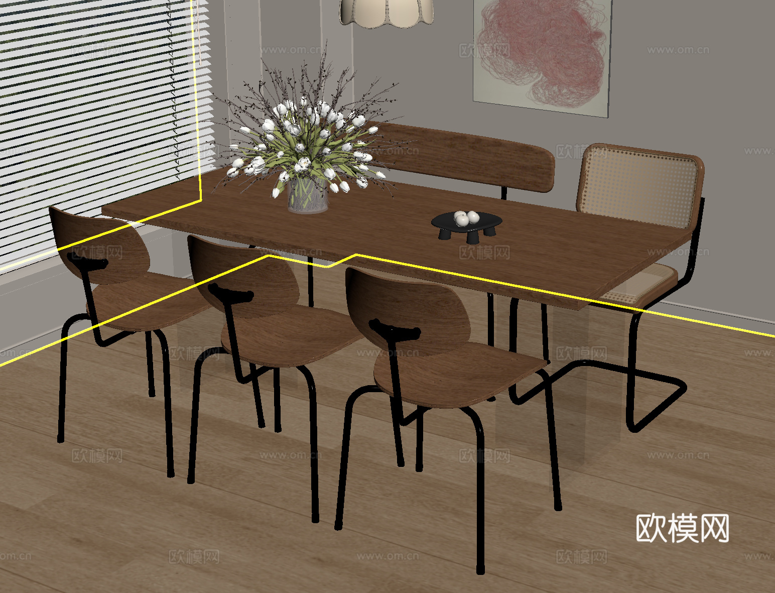 中古餐桌椅 中古风吊灯su模型