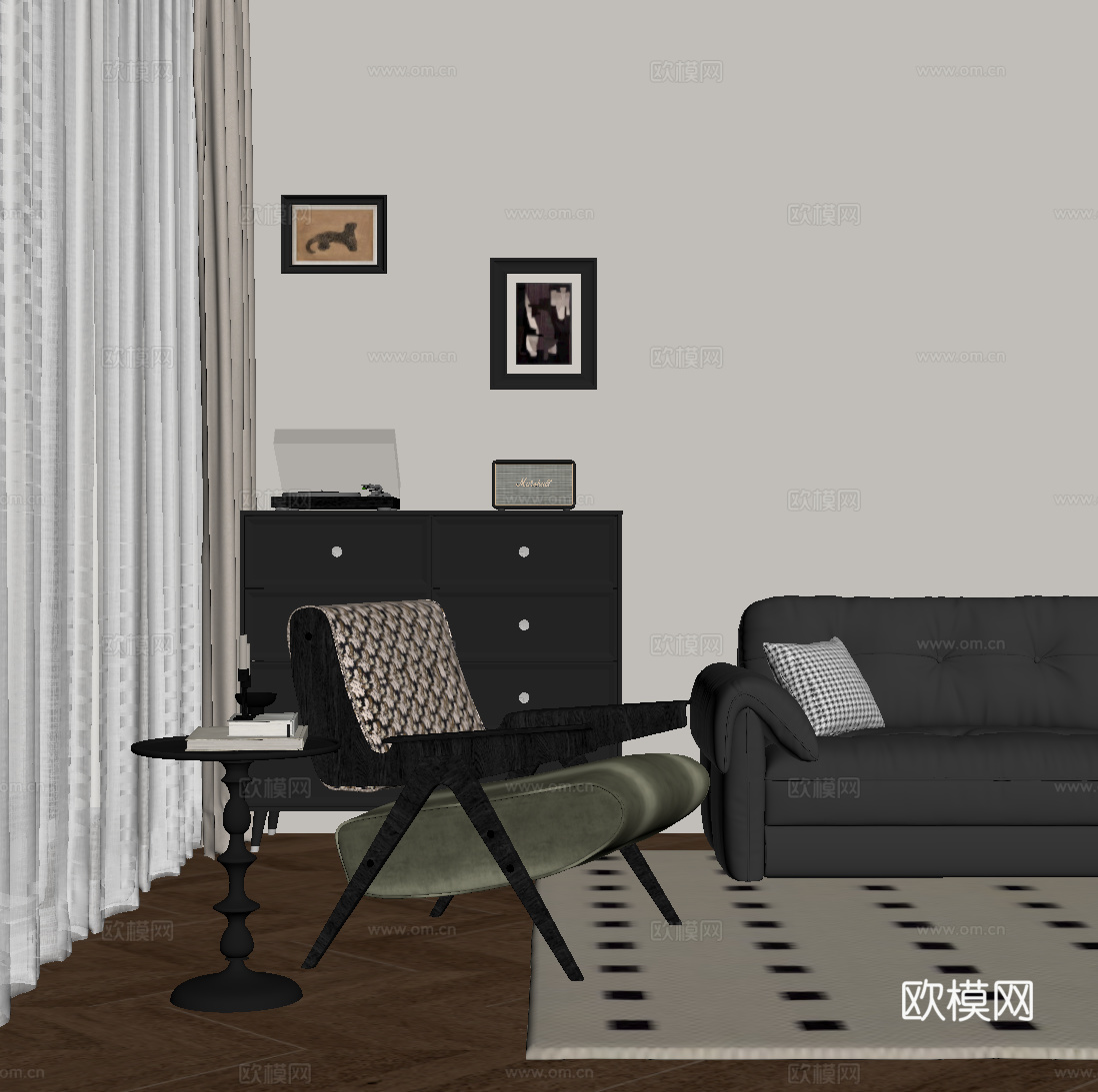 法式休闲椅 斗柜 边柜 沙发su模型