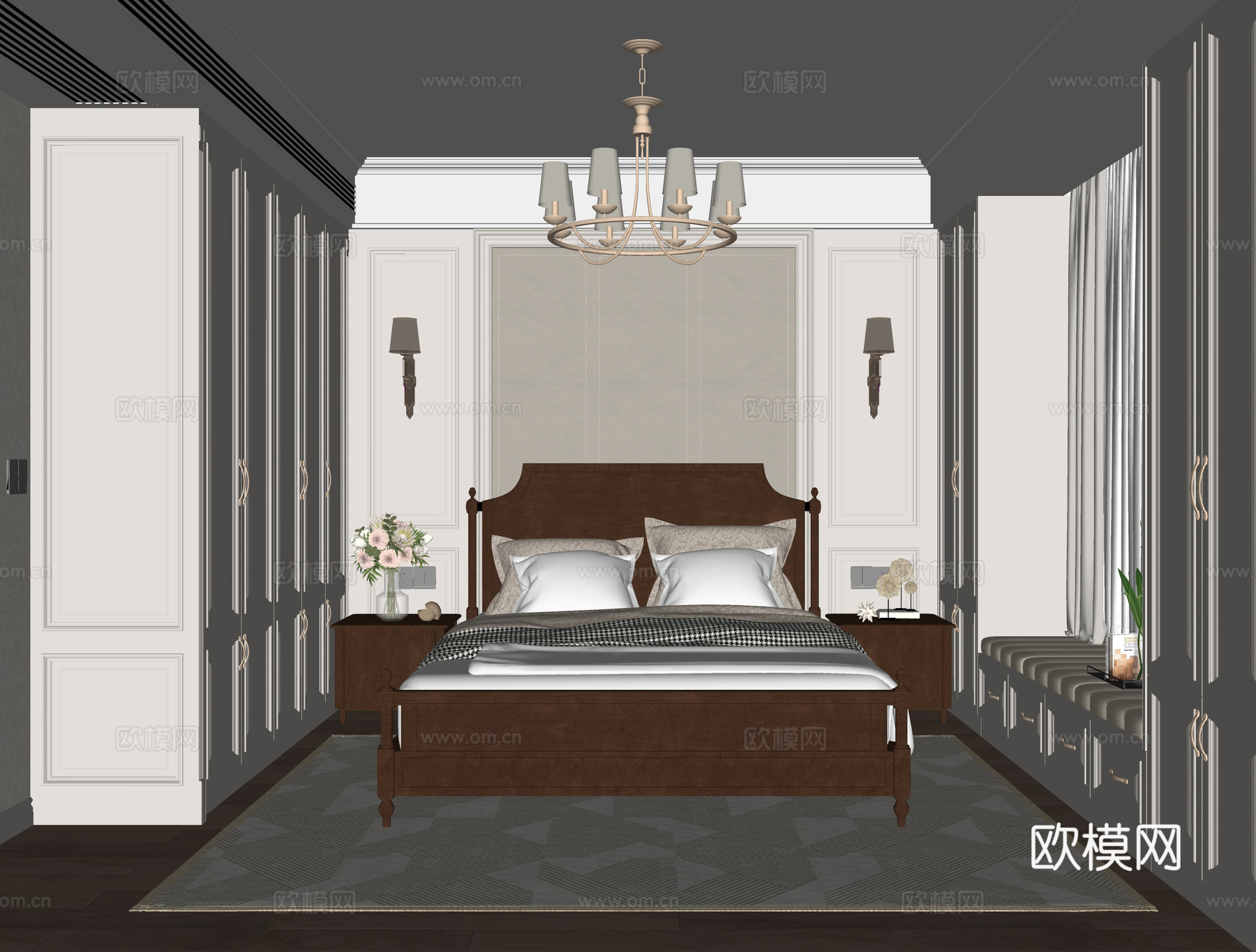 美式卧室su模型